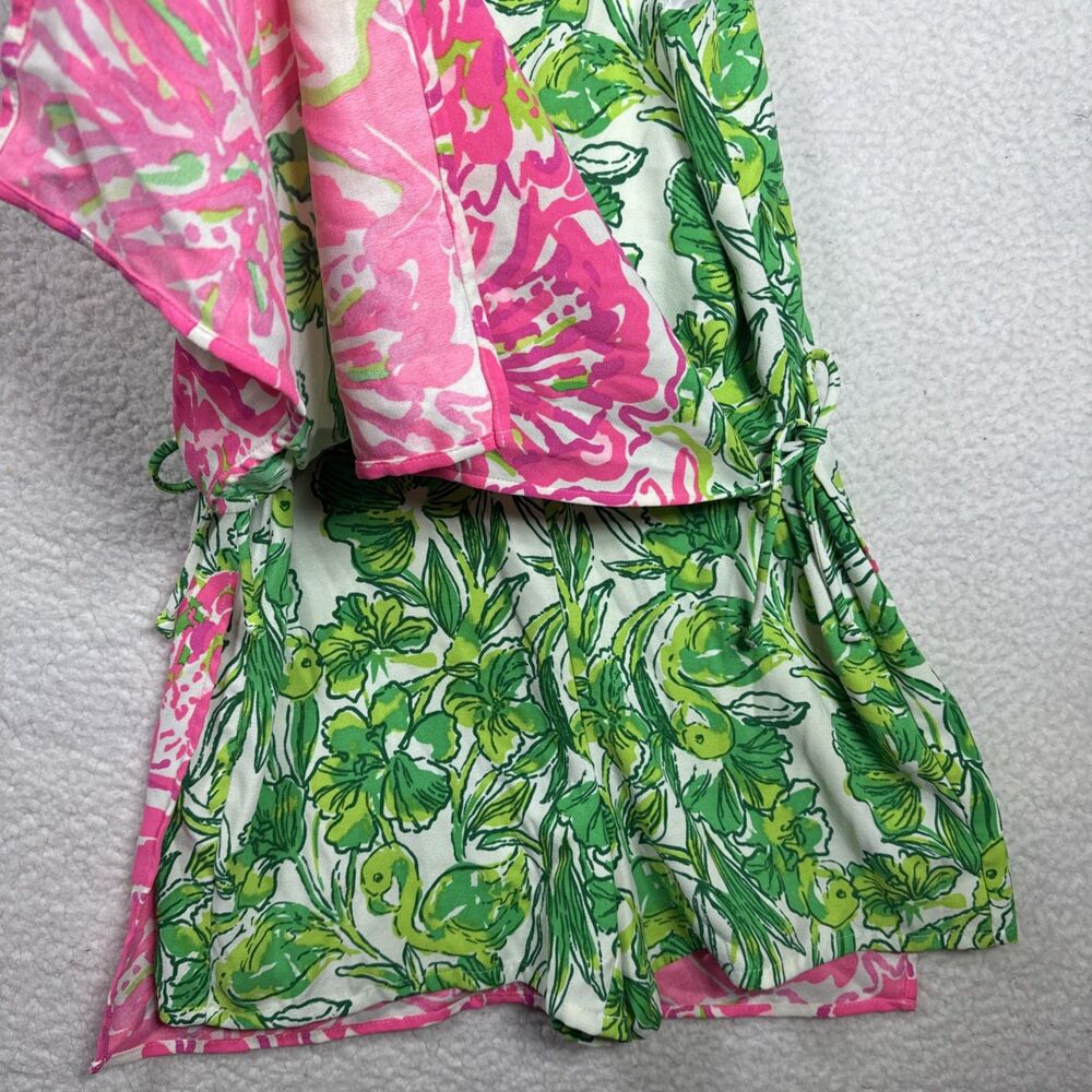 (T6) Lilly Pulitzer Pearl Romper Flamingle Engineered Flamingos Floral,Sz 4 - Picture 9 of 16